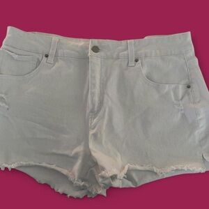White Distressed Denim Shorts
